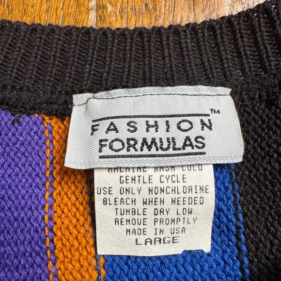 VTG Fashion Formulas Pullover Top LG Stripes Women's Sweater 3/4 Sleeves - Picture 2 of 6